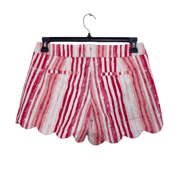 Crown & Ivy Womens Scallop Hem Striped Shorts Size 4 Pink & White Cotton Blend - Picture 2 of 11
